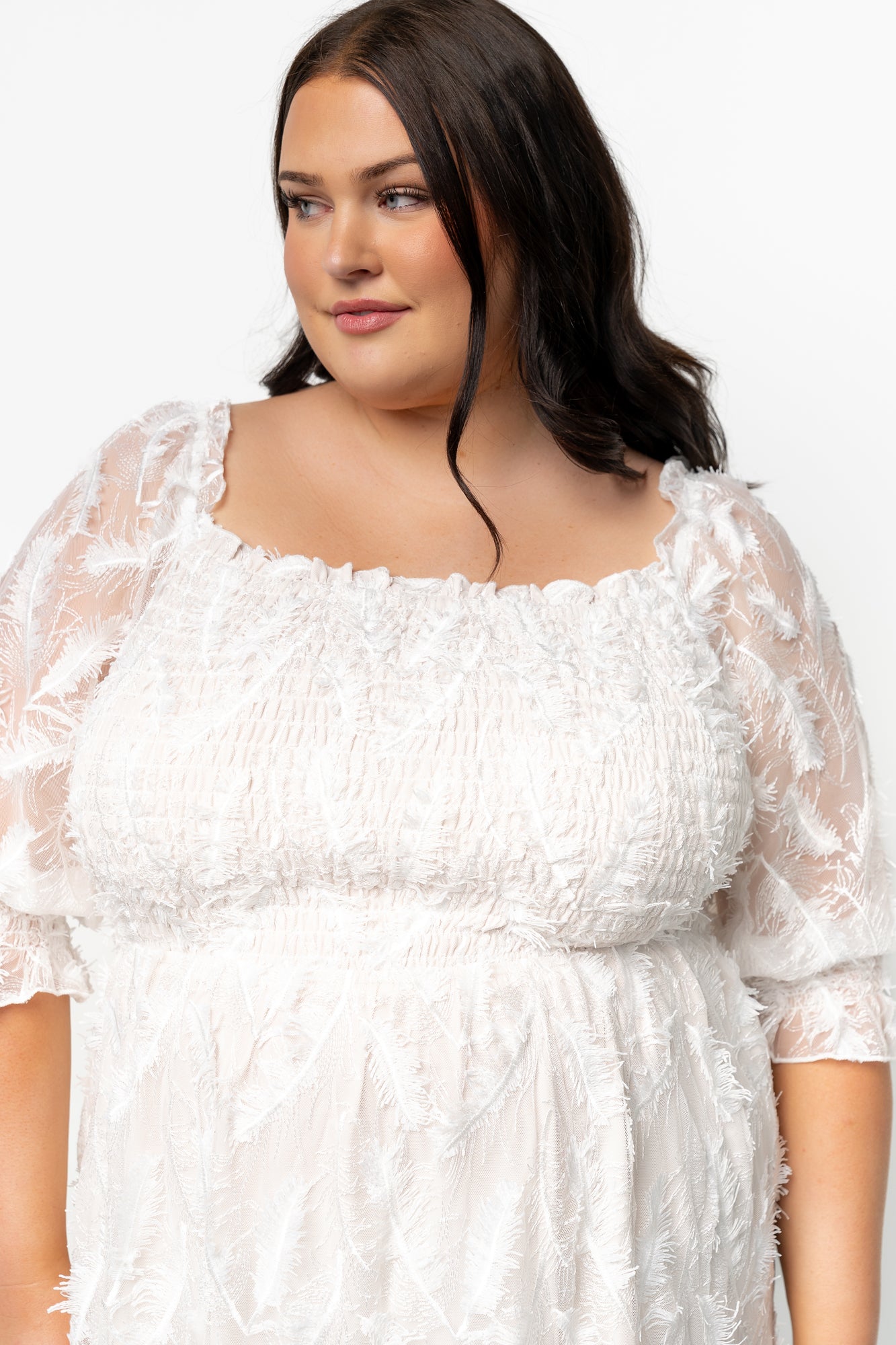 Paloma Smocked Feather Maxi Dress | Off White - Image 6