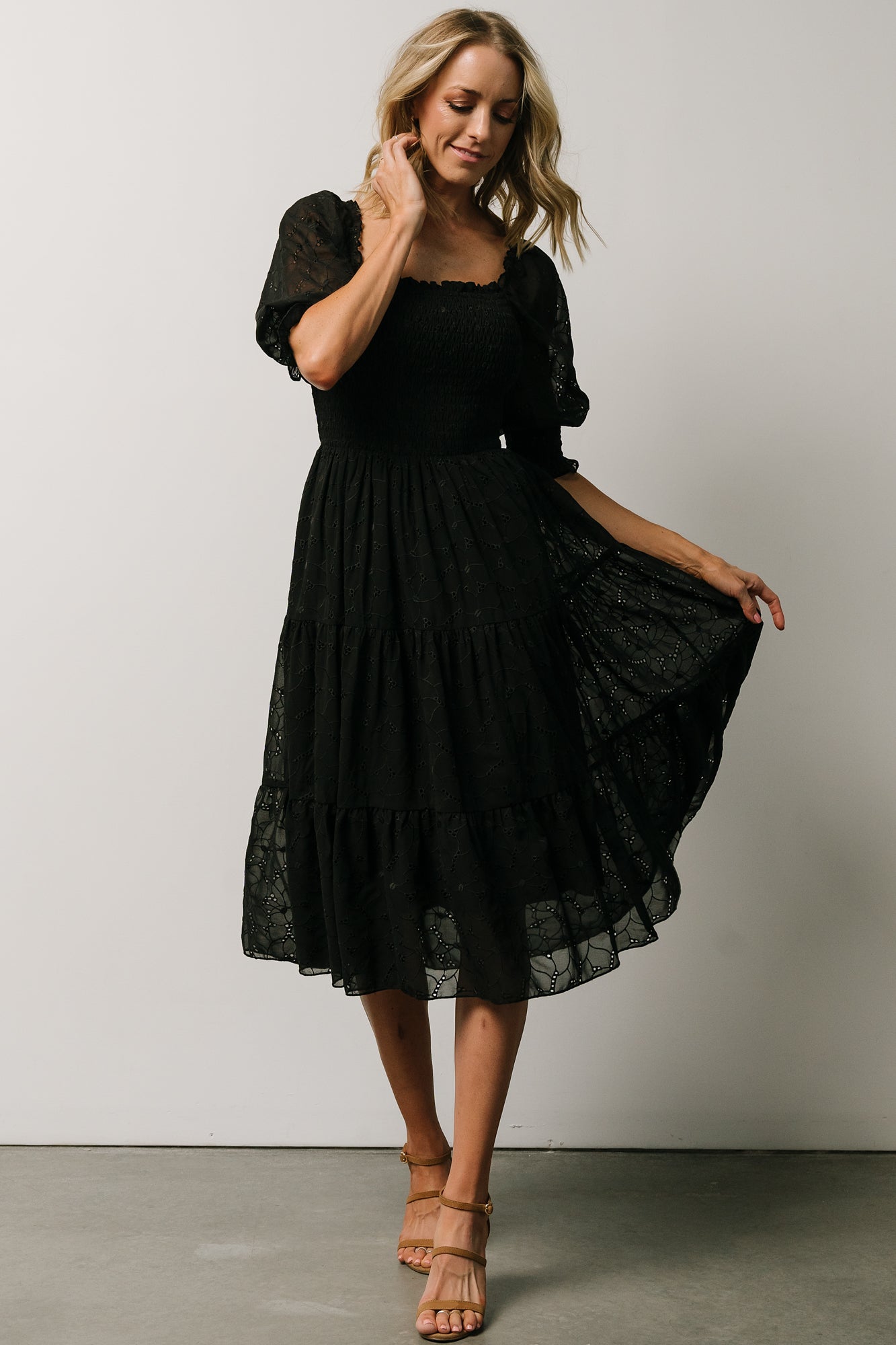 Hazel Eyelet Midi Dress | Black - Image 8