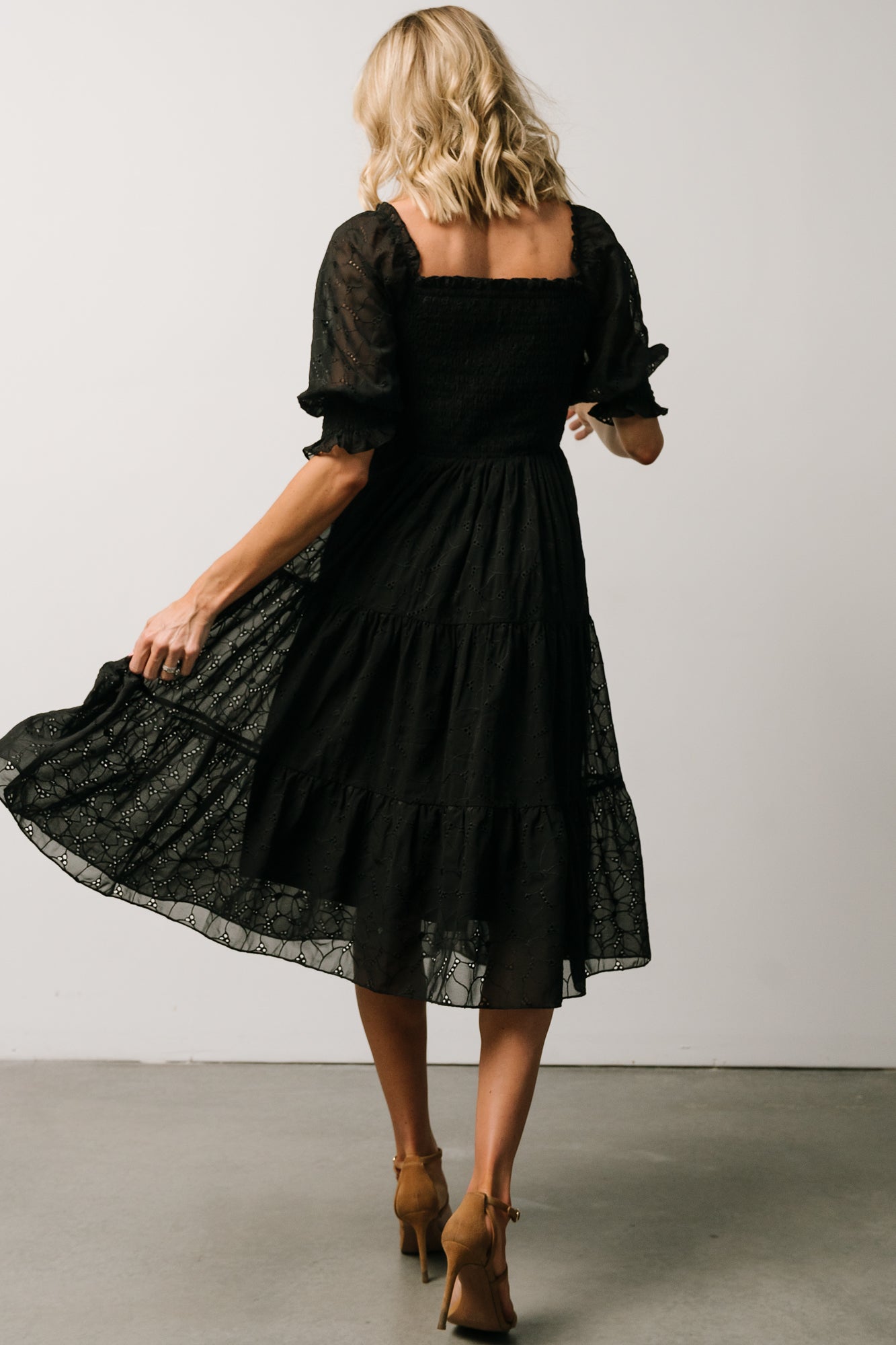 Hazel Eyelet Midi Dress | Black - Image 6