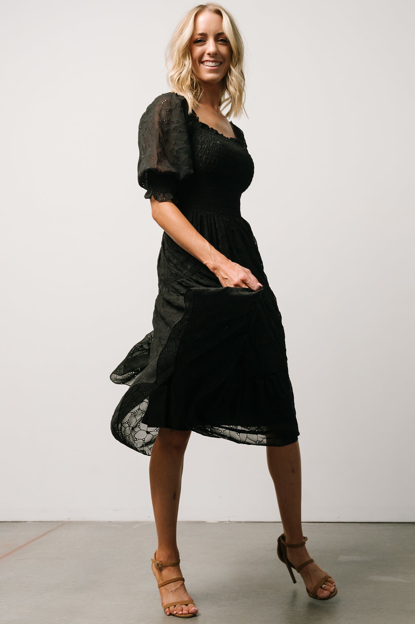 Hazel Eyelet Midi Dress | Black - Image 7