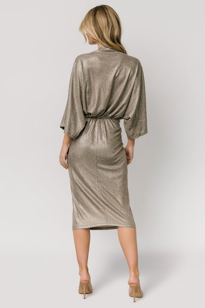 Ciara Ruched Midi Dress | Silver Metallic - Image 4