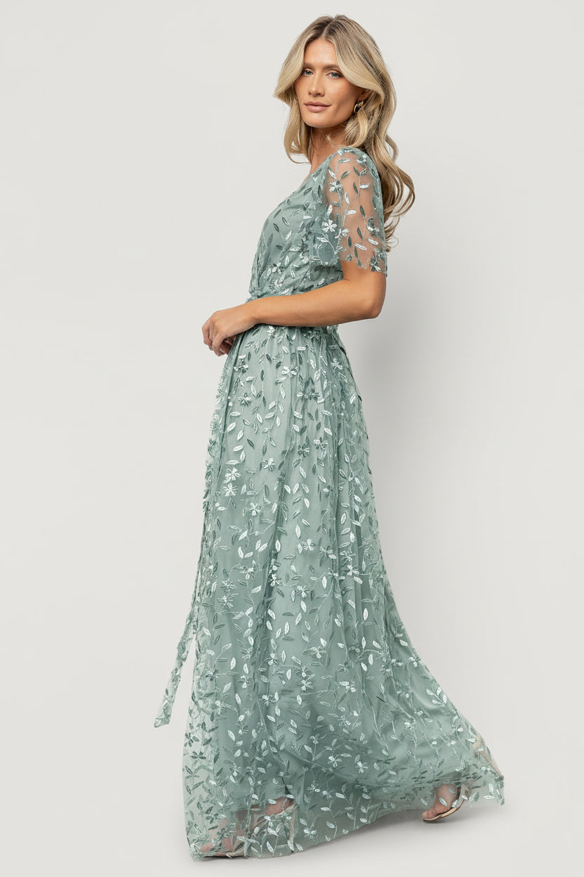 Marseille Embossed Maxi Dress | Eucalyptus - Image 4