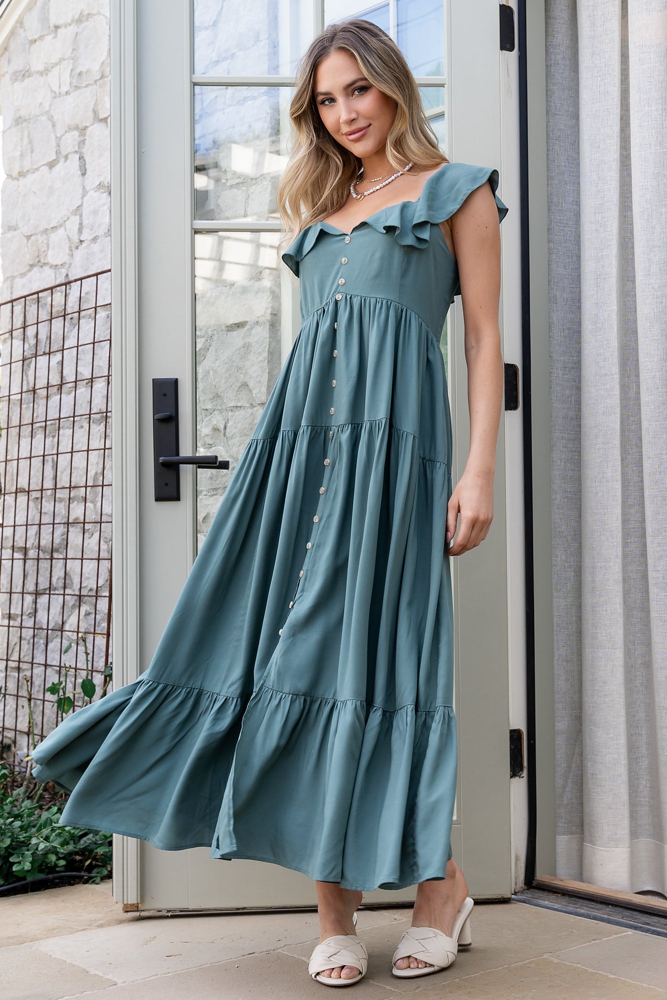 Ellie Ruffle Top Dress | Deep Teal - Image 2