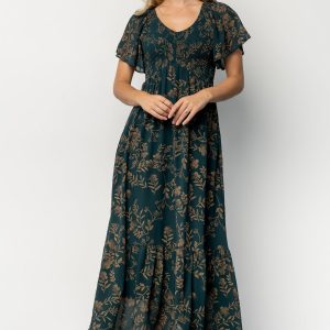 Monica Smocked Dress | Deep Topaz + Gold
