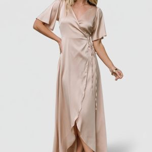 Vara Satin Maxi Wrap Dress | Champagne