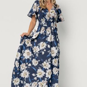 Verona Smocked Maxi Dress | Navy + White Floral