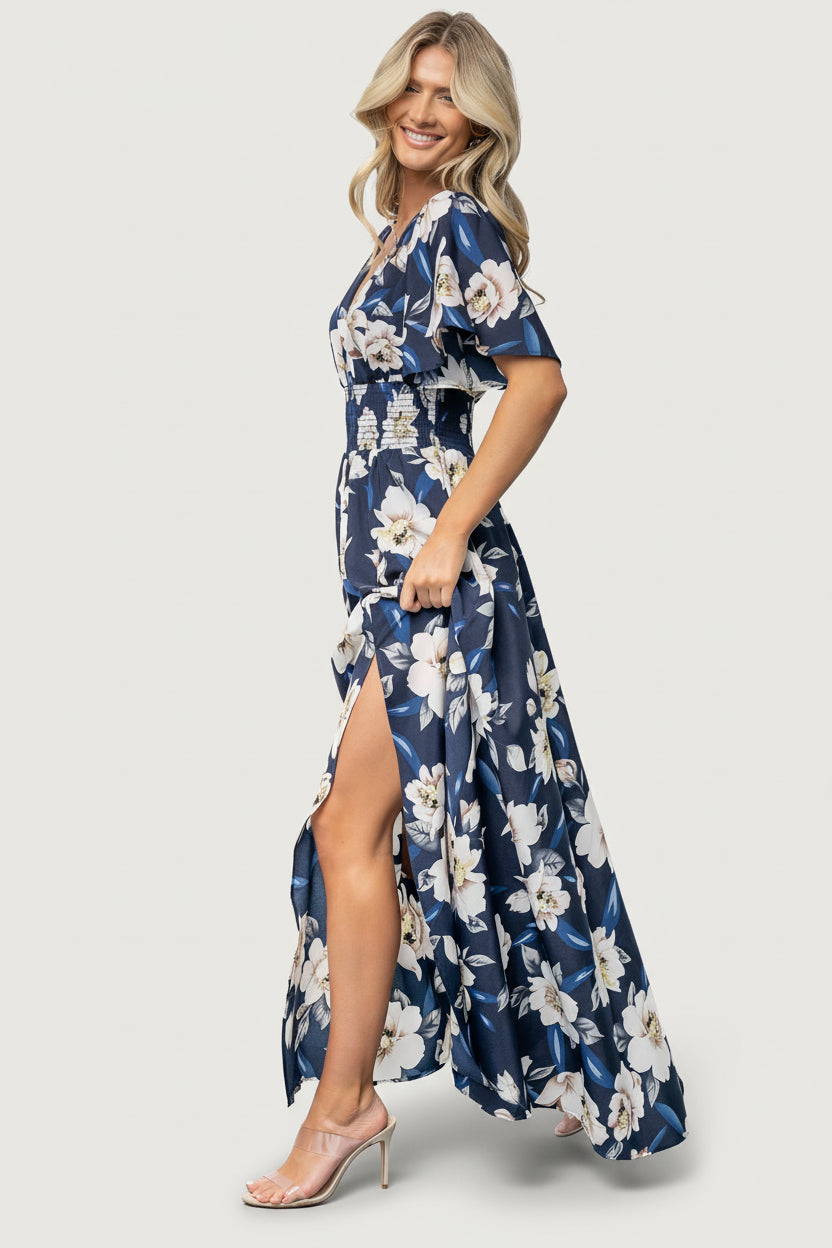 Verona Smocked Maxi Dress | Navy + White Floral - Image 2