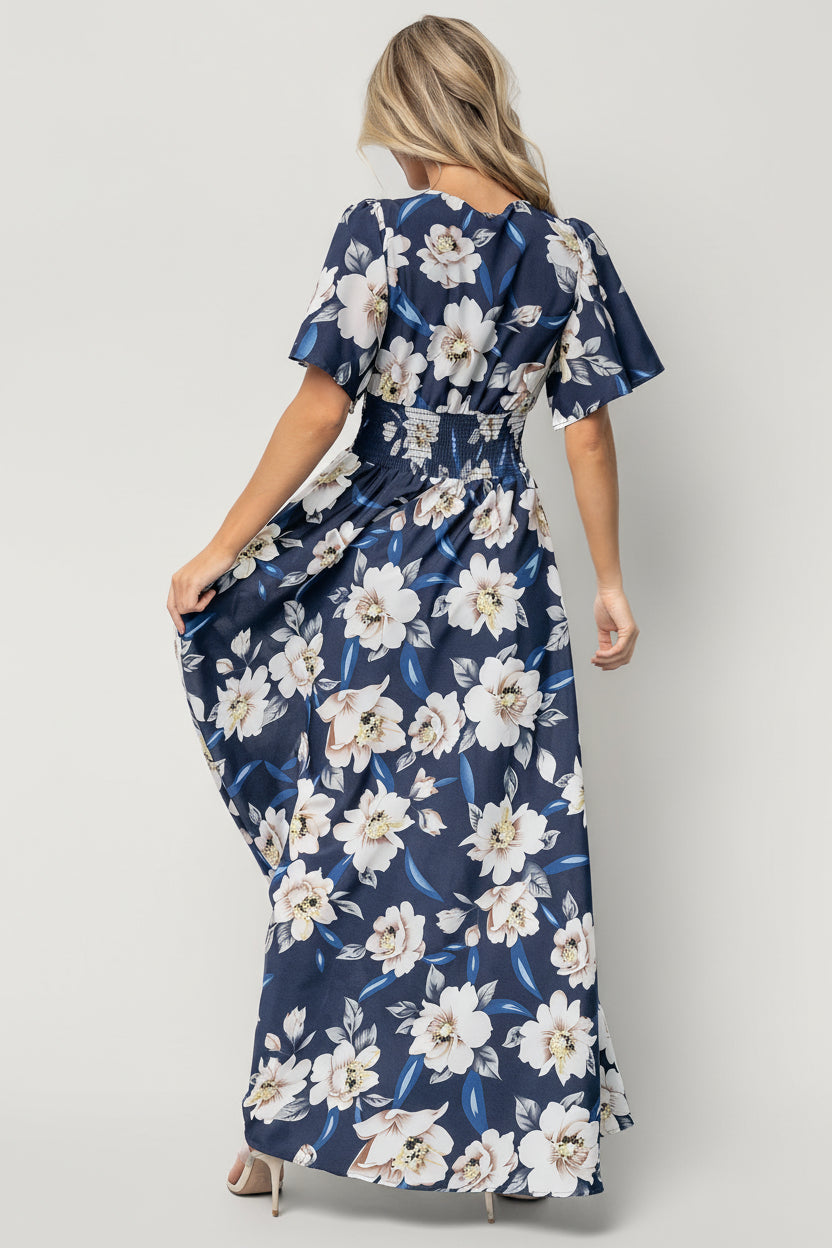 Verona Smocked Maxi Dress | Navy + White Floral - Image 3