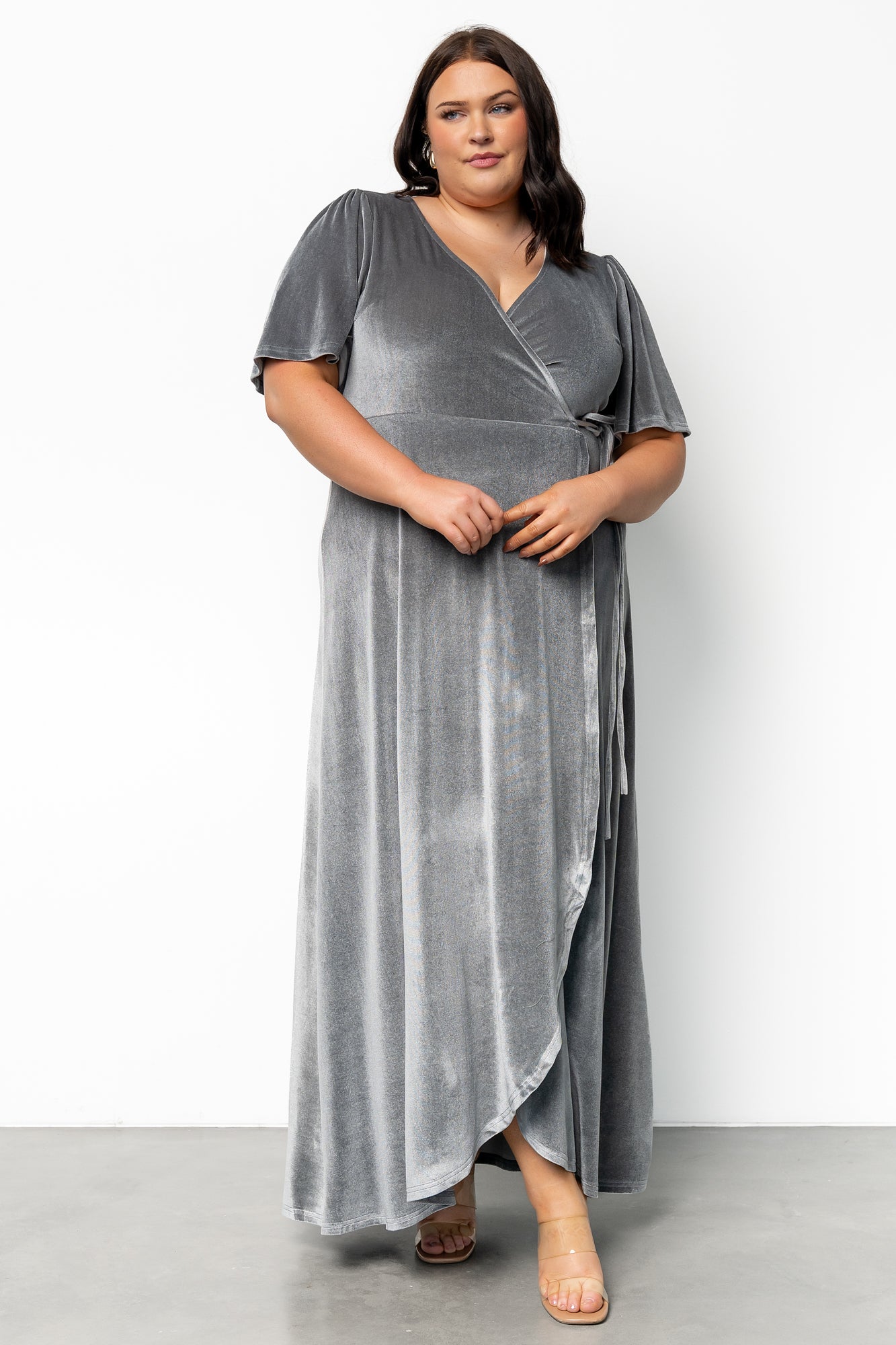 Katelyn Velvet Maxi Wrap Dress | Dusty Blue - Image 2