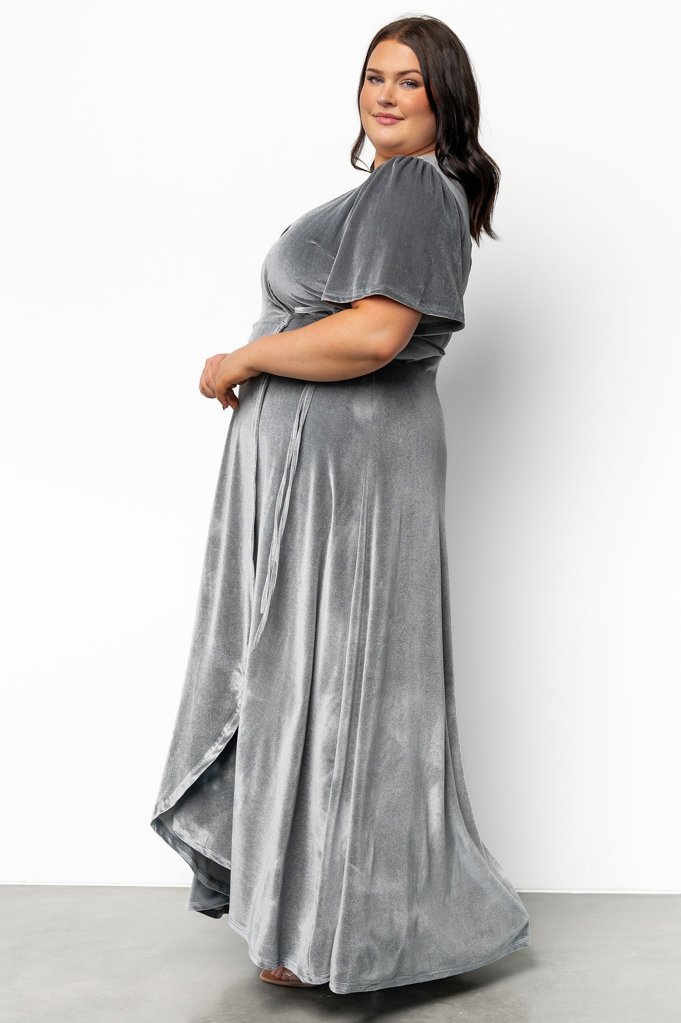 Katelyn Velvet Maxi Wrap Dress | Dusty Blue - Image 5