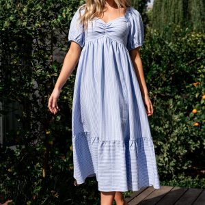 Poppy Midi Dress | Blue + Off White
