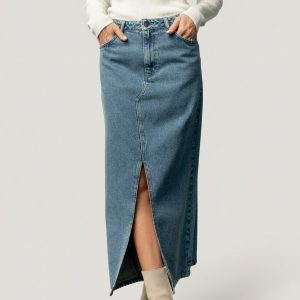 Aleksa Denim Midi Skirt | Medium Wash