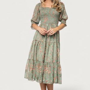 Fabian Jacquard Midi Dress | Eucalyptus + Pink