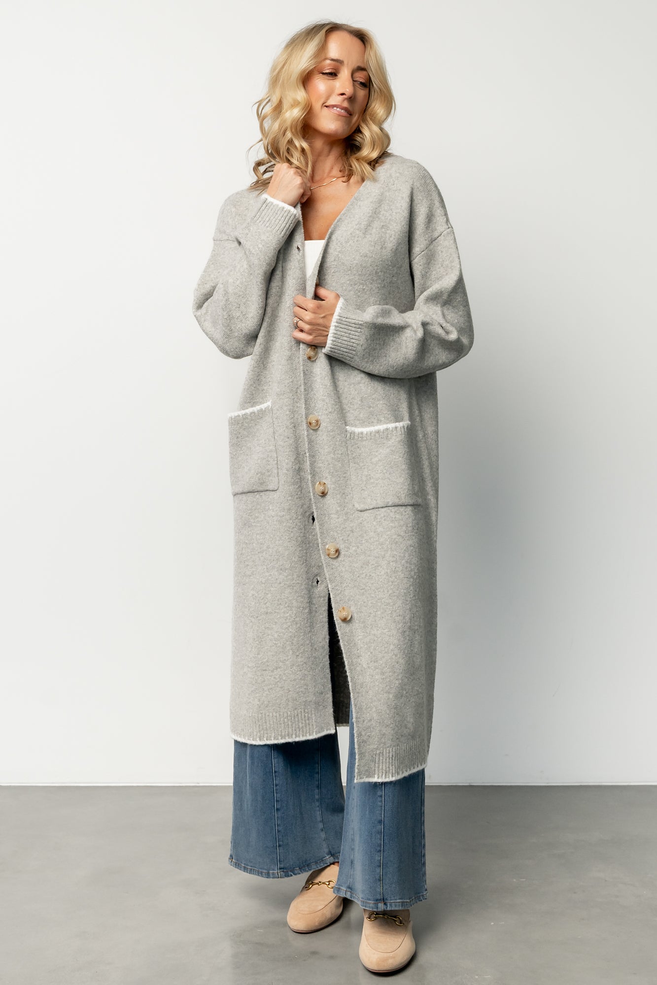 Senna Longline Cardigan | Light Gray - Image 2