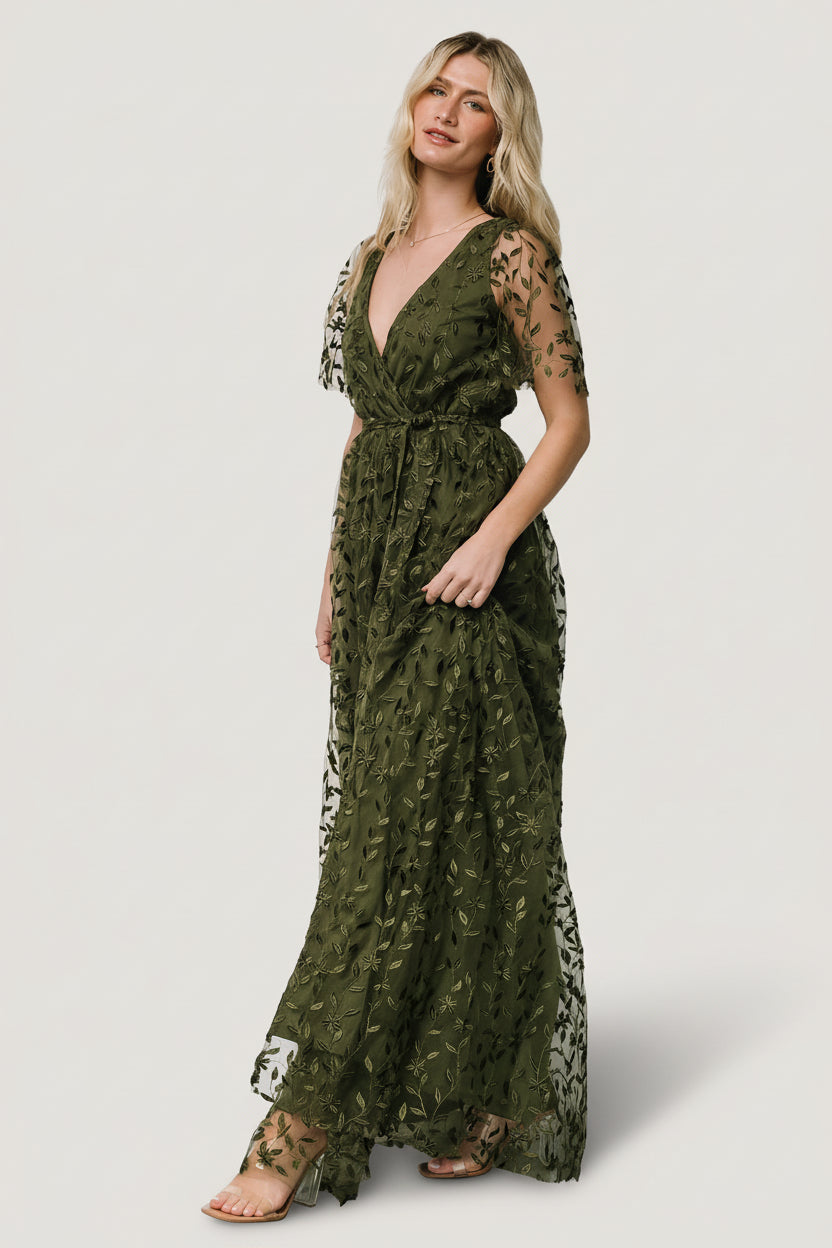 Marseille Embossed Maxi Dress | Olive - Image 3