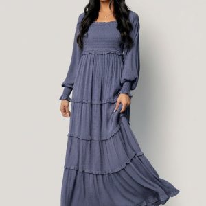 Amanda Smocked Dotted Maxi Dress | Dusk Blue