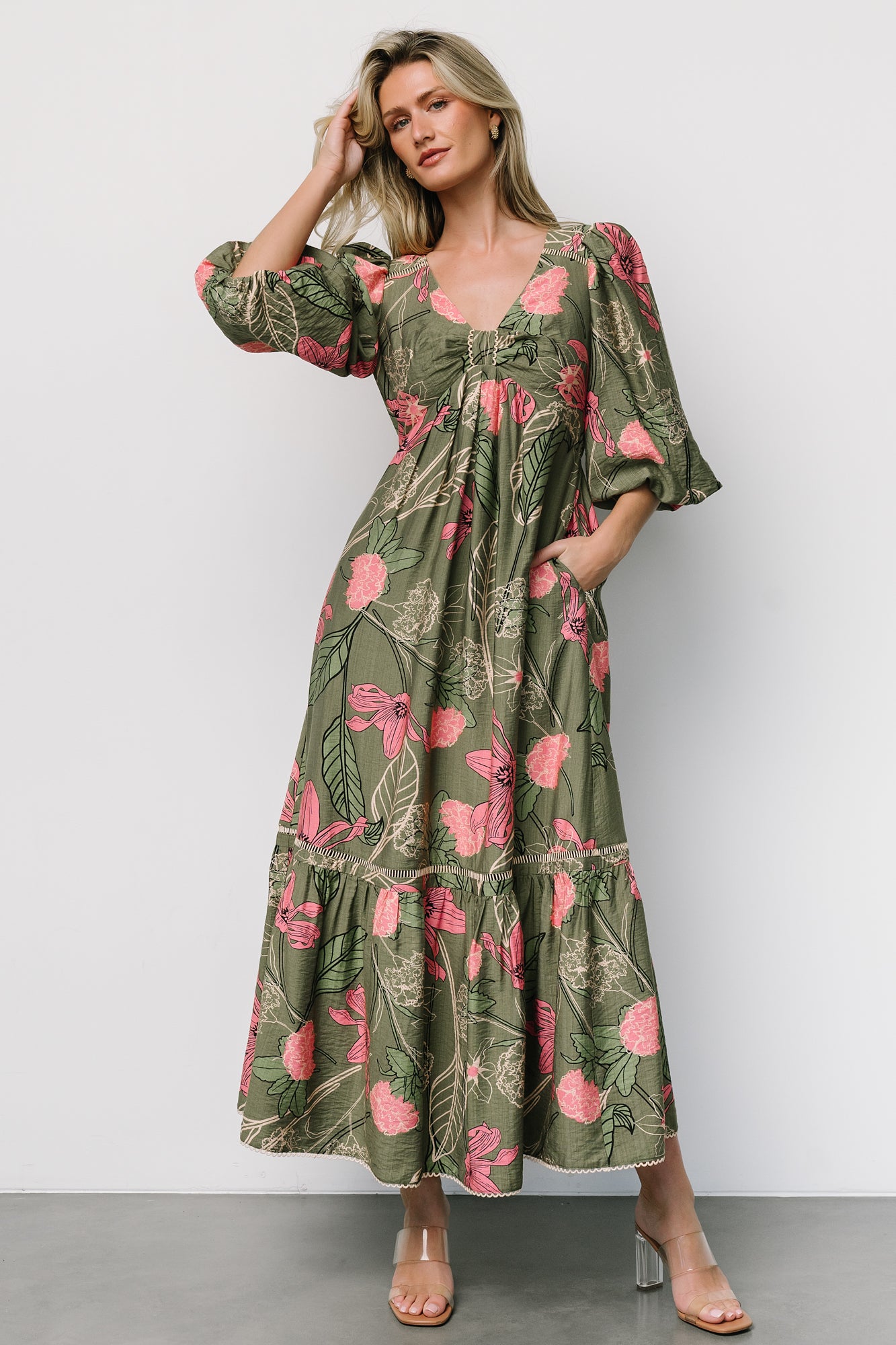 Lonna Dress | Olive + Fuschia Floral - Image 2