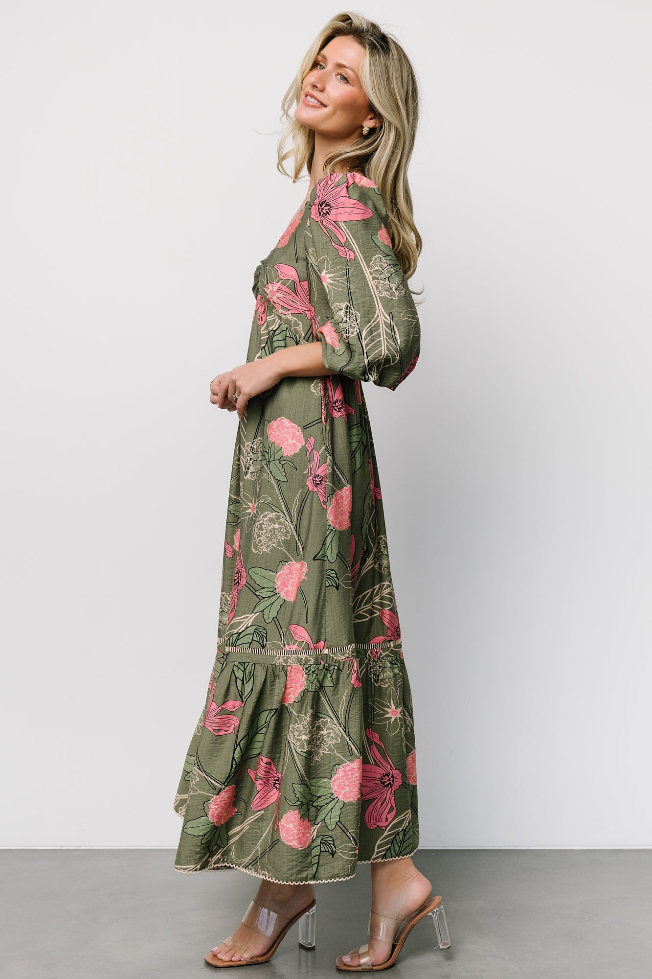 Lonna Dress | Olive + Fuschia Floral - Image 6