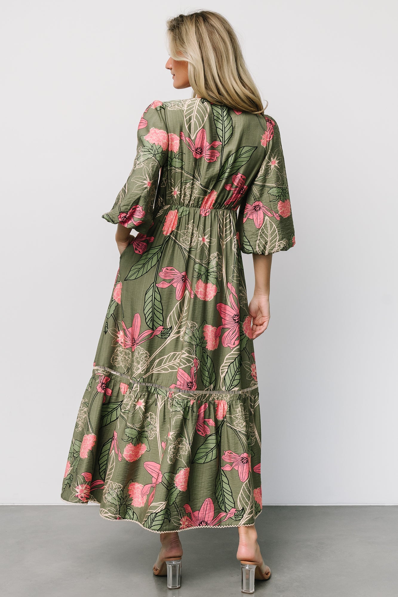 Lonna Dress | Olive + Fuschia Floral - Image 4
