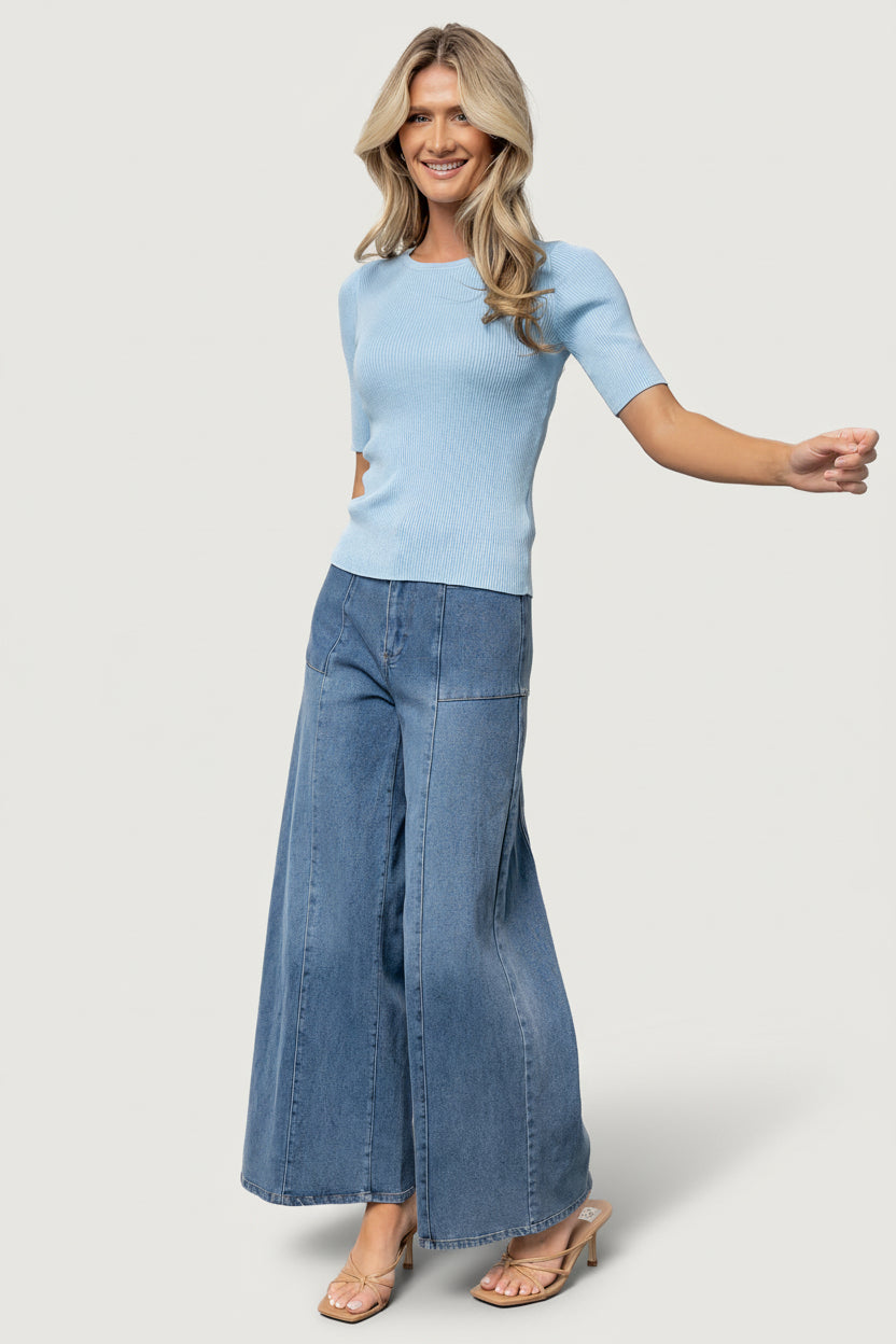 Chiara Ribbed Top | Light Blue - Image 3