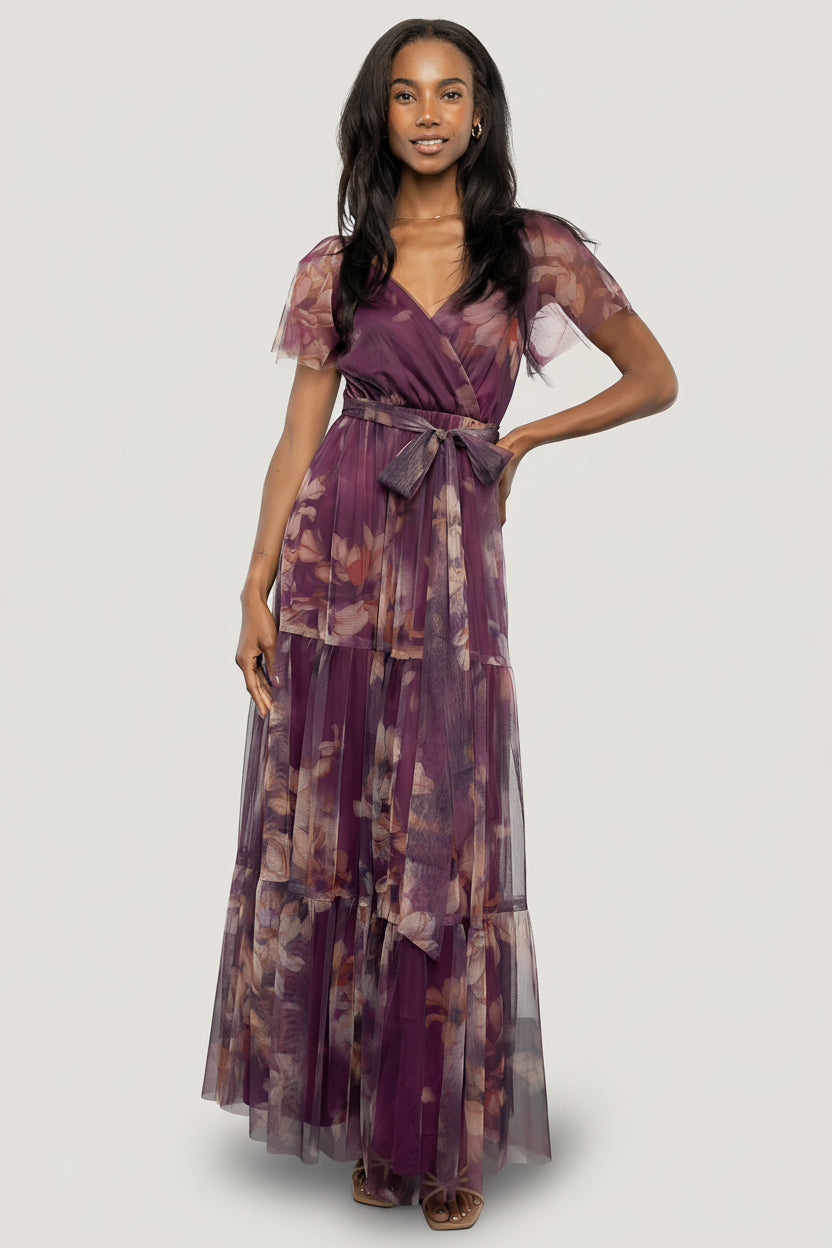 Nicola Tulle Maxi Dress | Aubergine Floral - Image 4