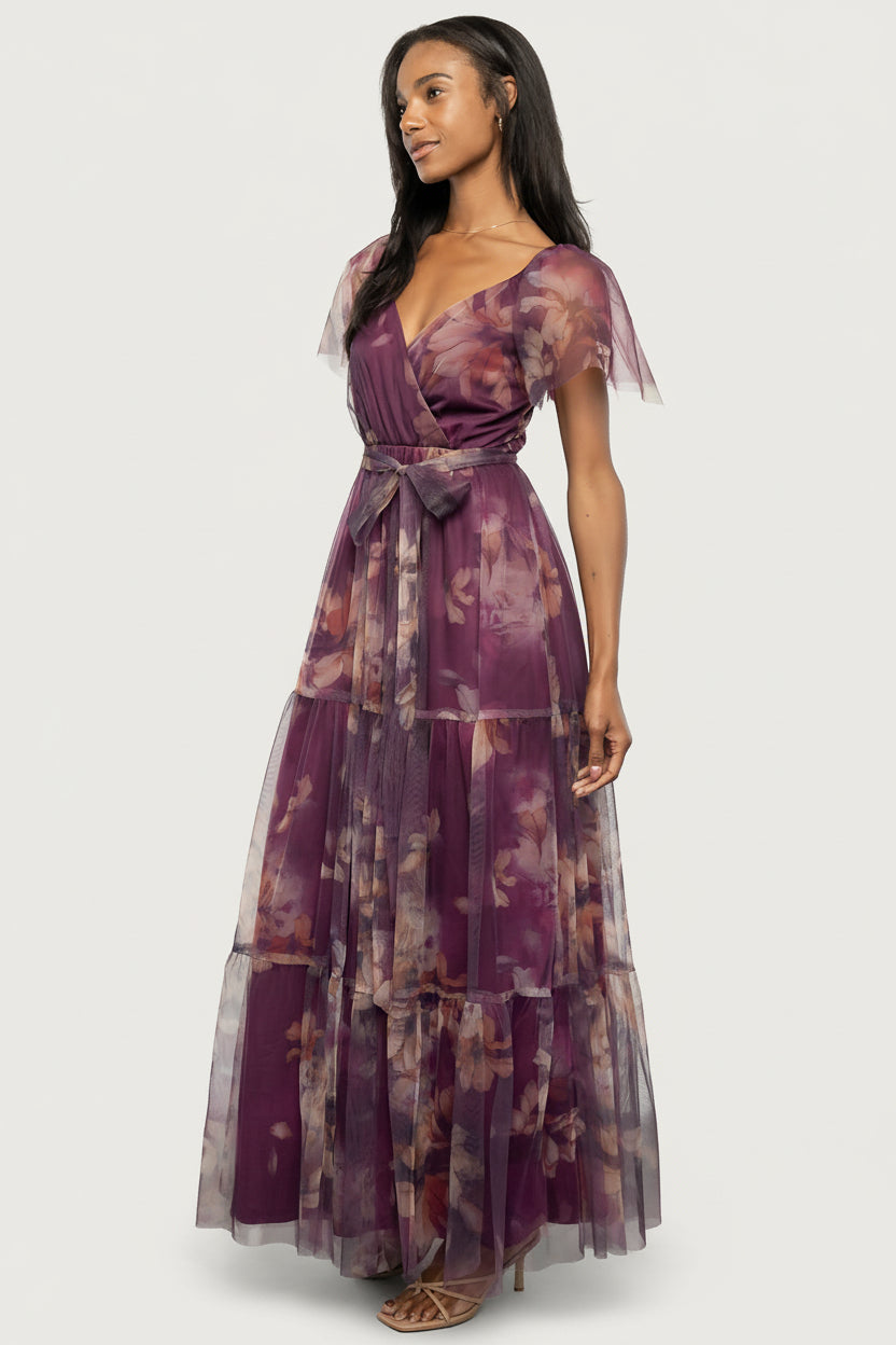 Nicola Tulle Maxi Dress | Aubergine Floral - Image 6