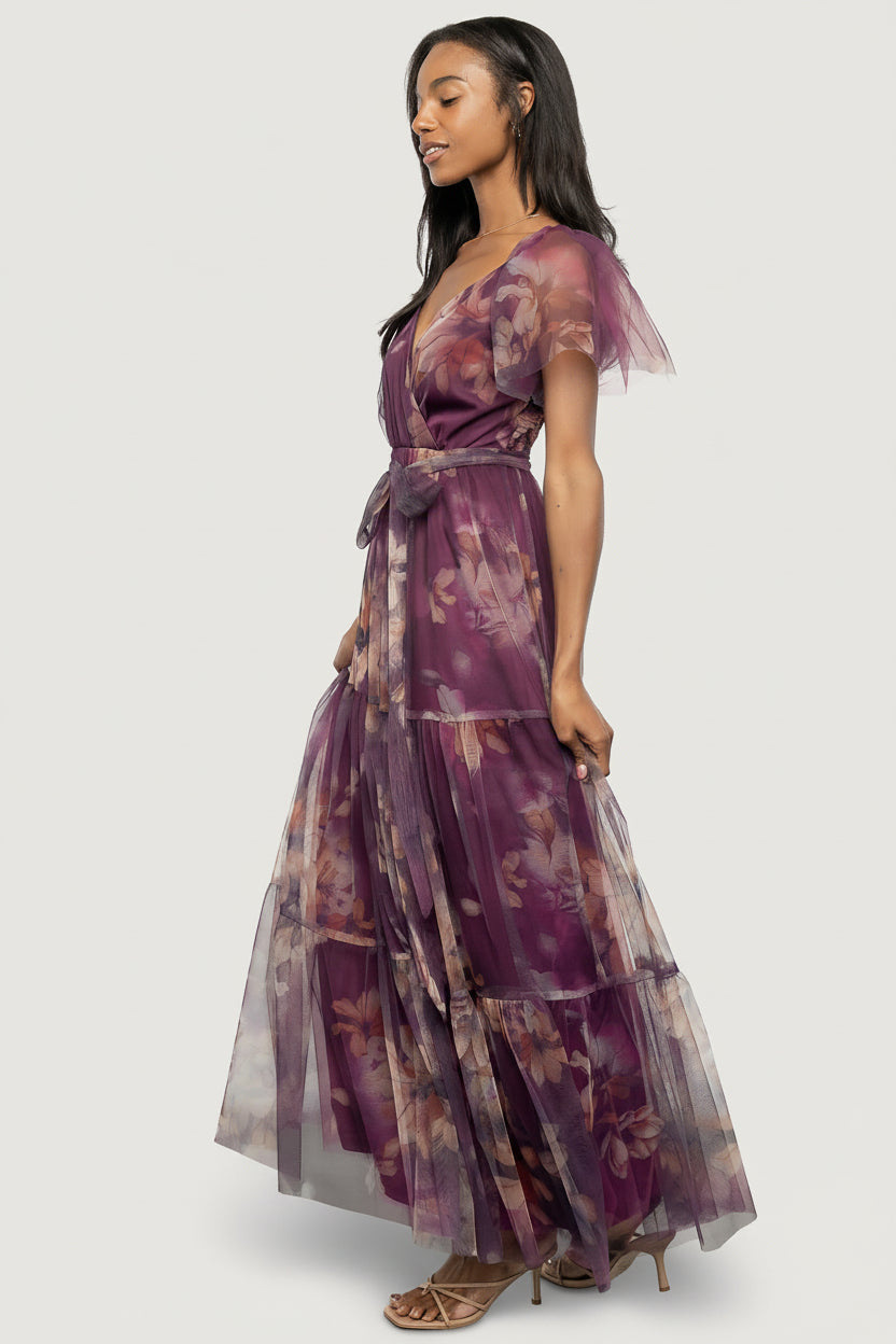 Nicola Tulle Maxi Dress | Aubergine Floral - Image 3