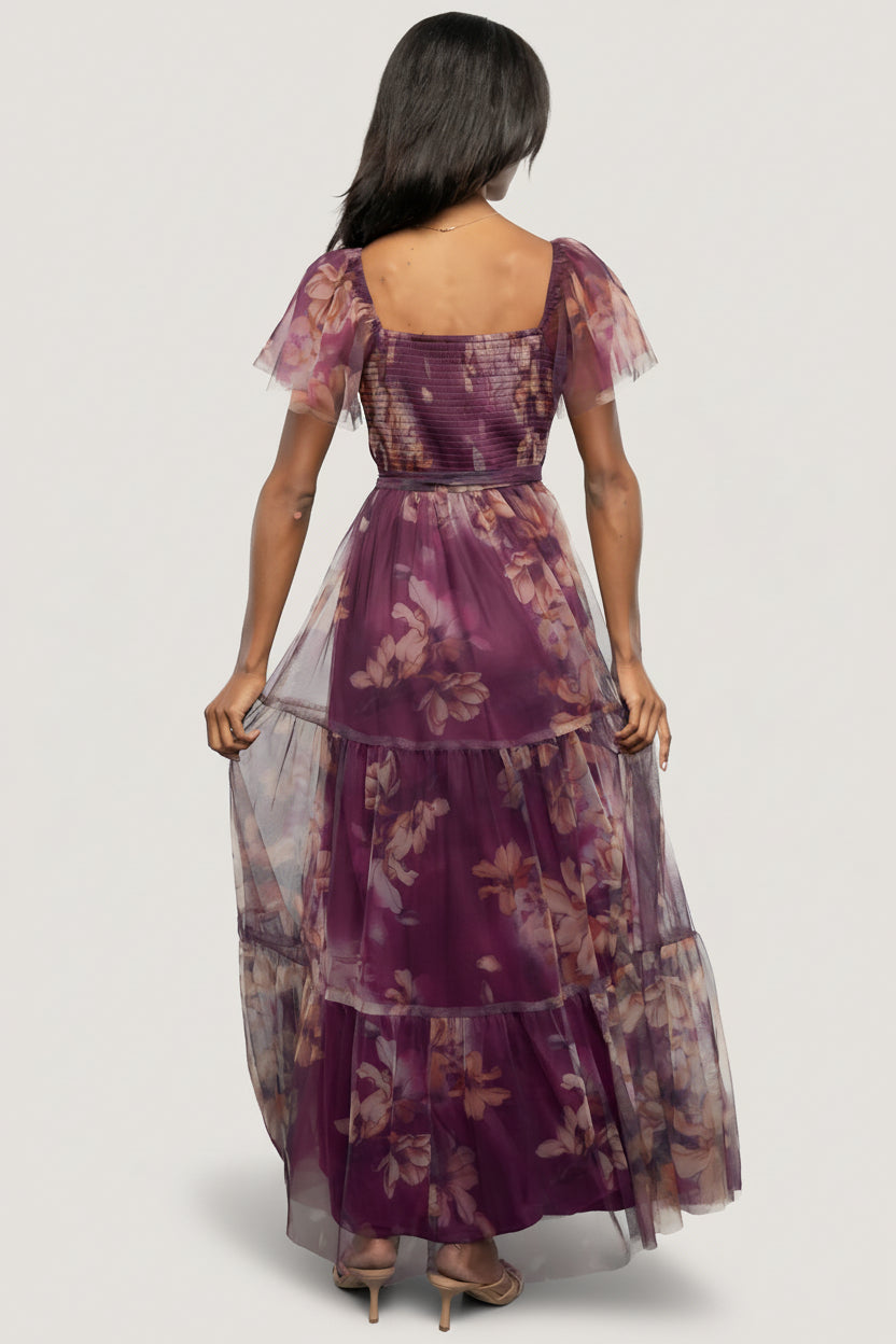 Nicola Tulle Maxi Dress | Aubergine Floral - Image 5