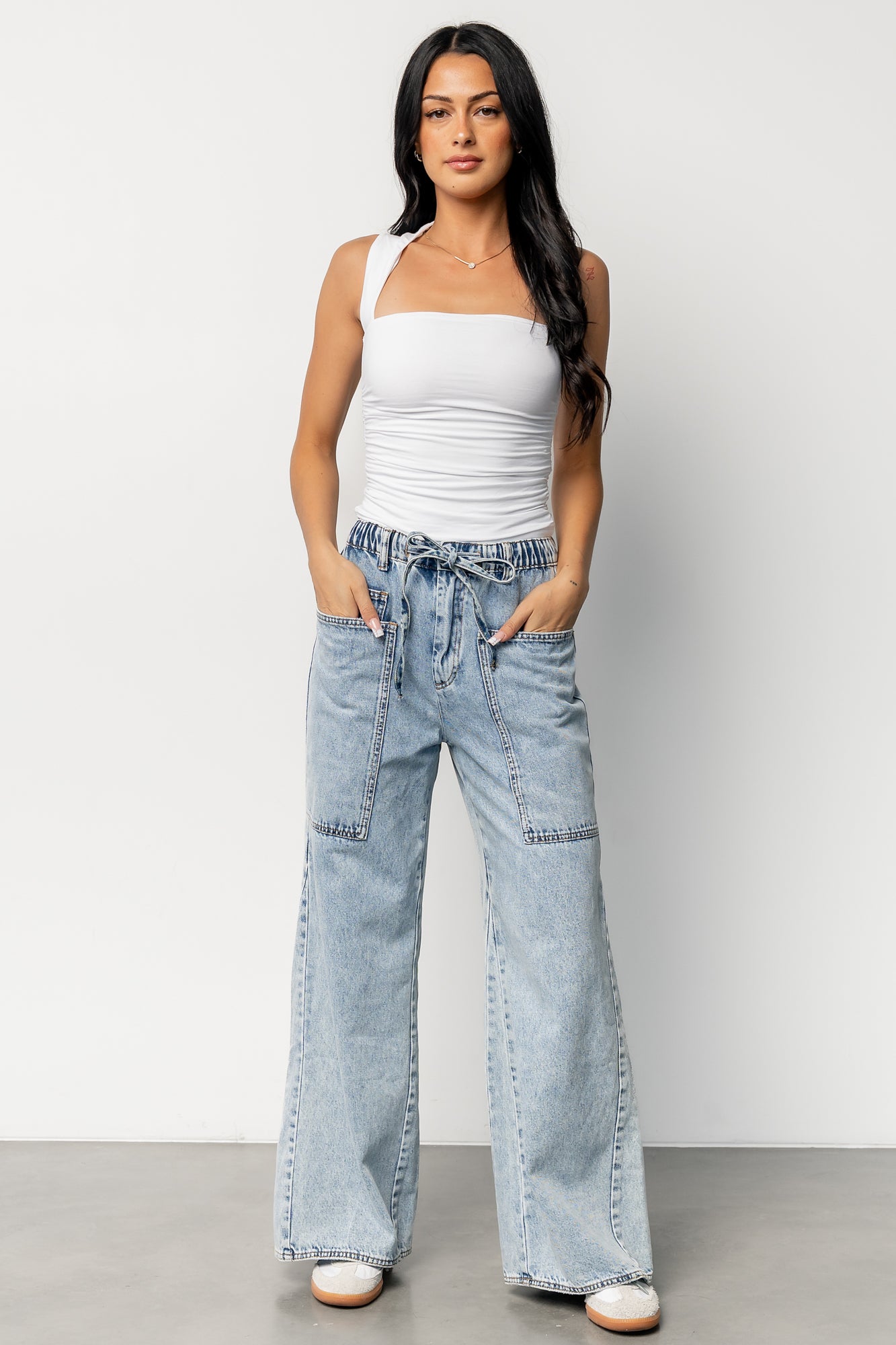 Skyler Drawstring Wide Leg Jeans | Light Wash - Image 2
