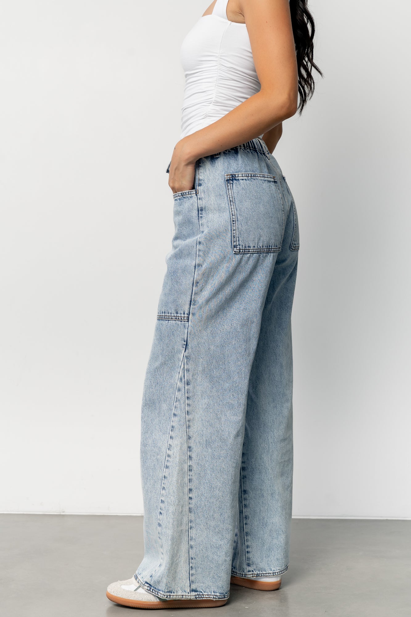 Skyler Drawstring Wide Leg Jeans | Light Wash - Image 7