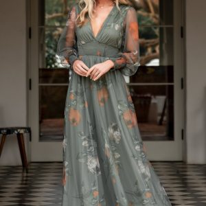 Layla Tulle Maxi Dress | Dusty Olive Floral