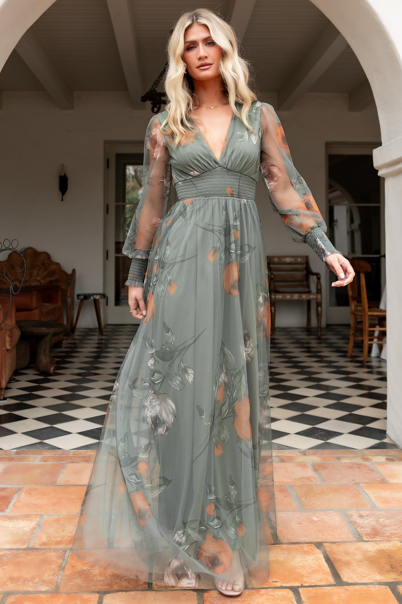 Layla Tulle Maxi Dress | Dusty Olive Floral - Image 5