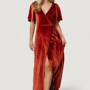 Meghan Velvet Wrap Maxi Dress | Terracotta