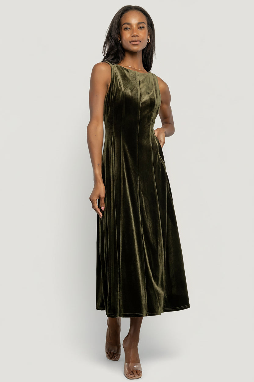 Annika Velvet Midi Dress | Olive