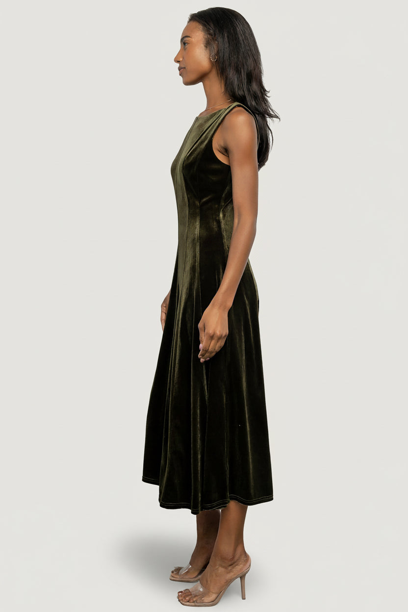 Annika Velvet Midi Dress | Olive - Image 3