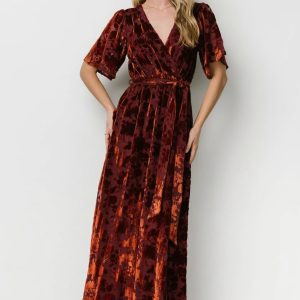 Uma Velvet Maxi Dress | Copper Floral