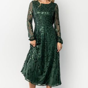 Kalla Sequin Midi Dress | Emerald