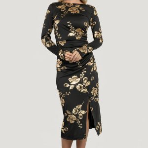 Valeria Midi Dress | Black + Gold
