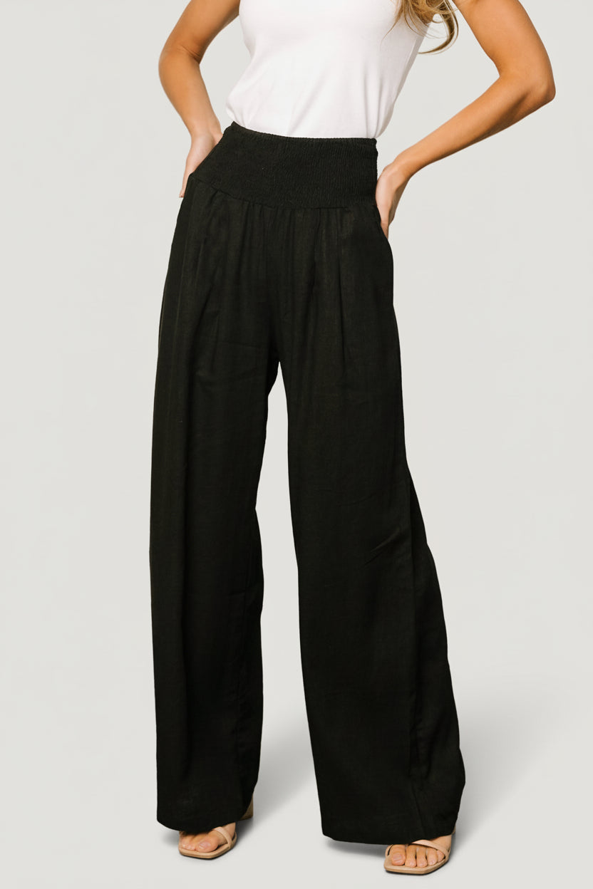 Parvati Smocked Waist Pants | Black