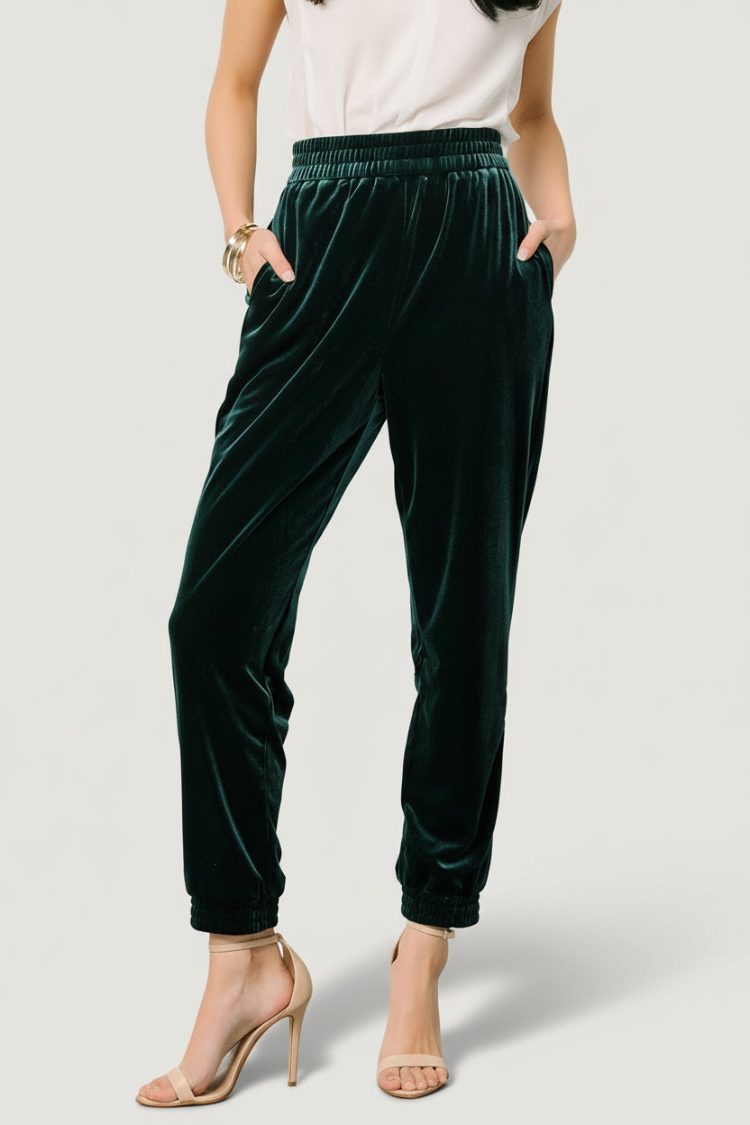 Archie Velvet Jogger Pants | Dark Green