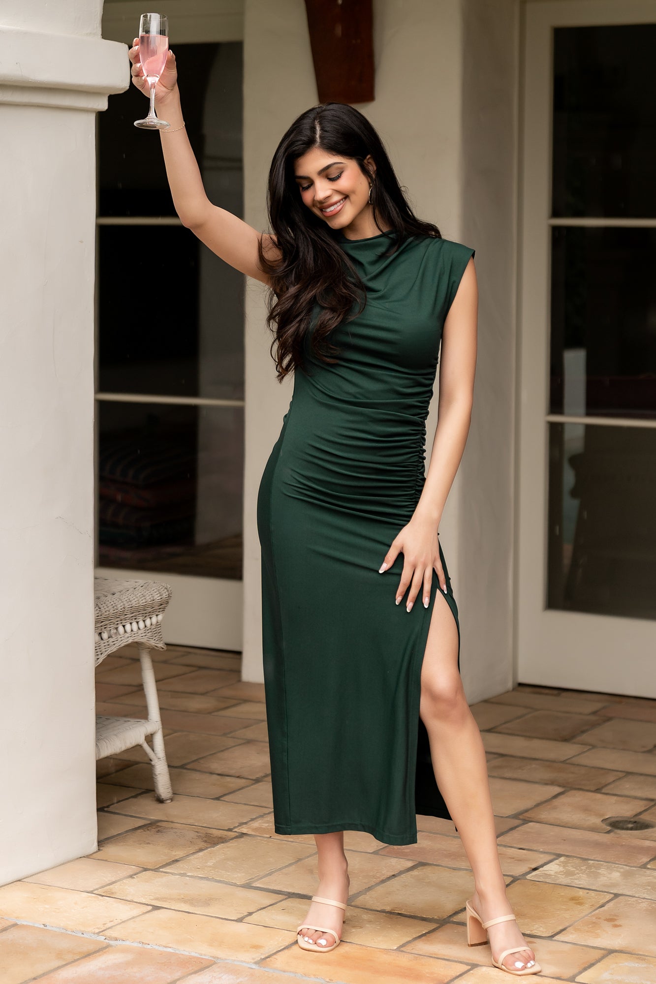 Sasha Ruched Maxi Dress | Green - Image 3