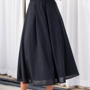 Katie Pleated Midi Skirt | Black
