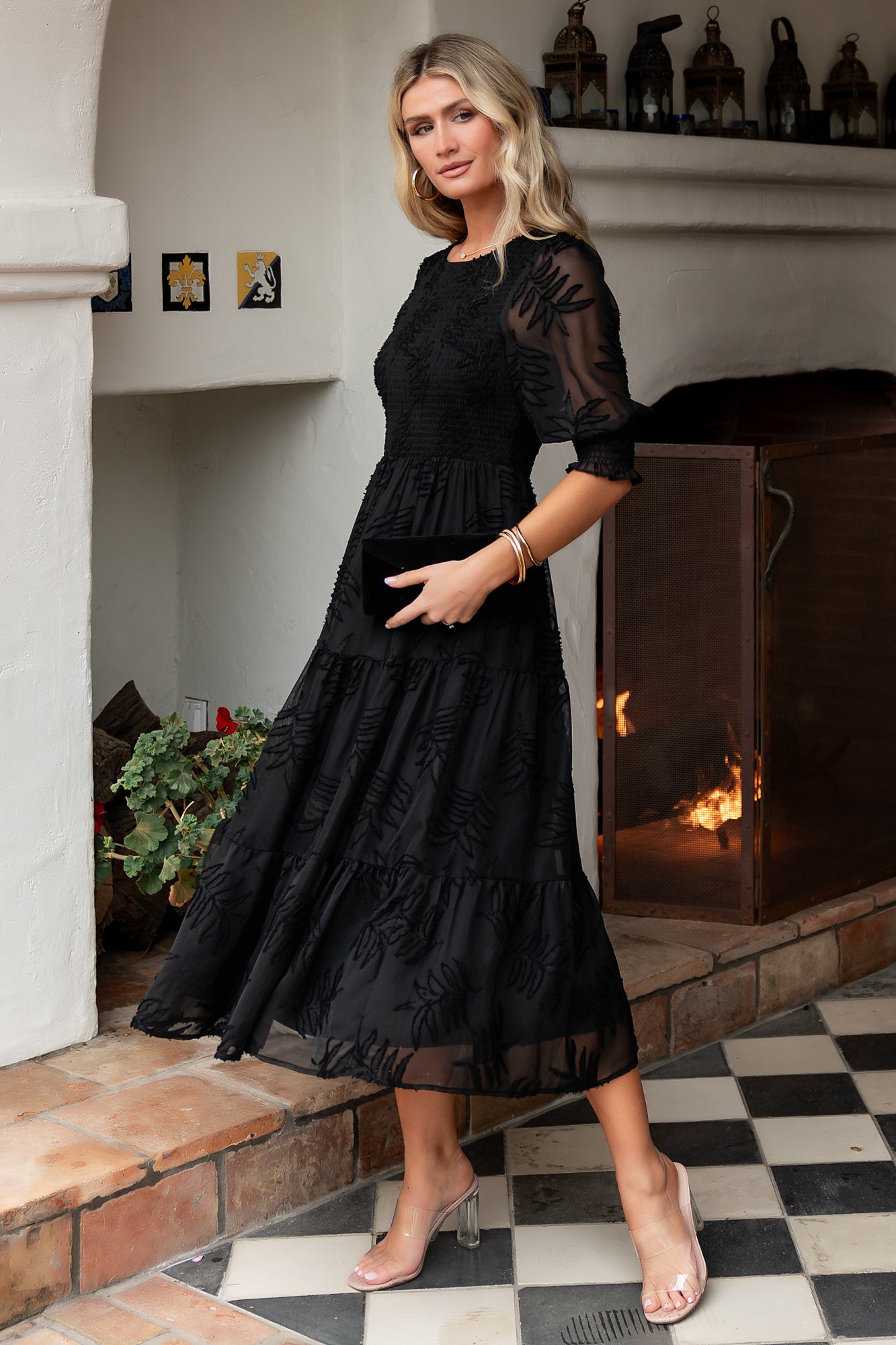 Nellie Smocked Midi Dress | Black - Image 4