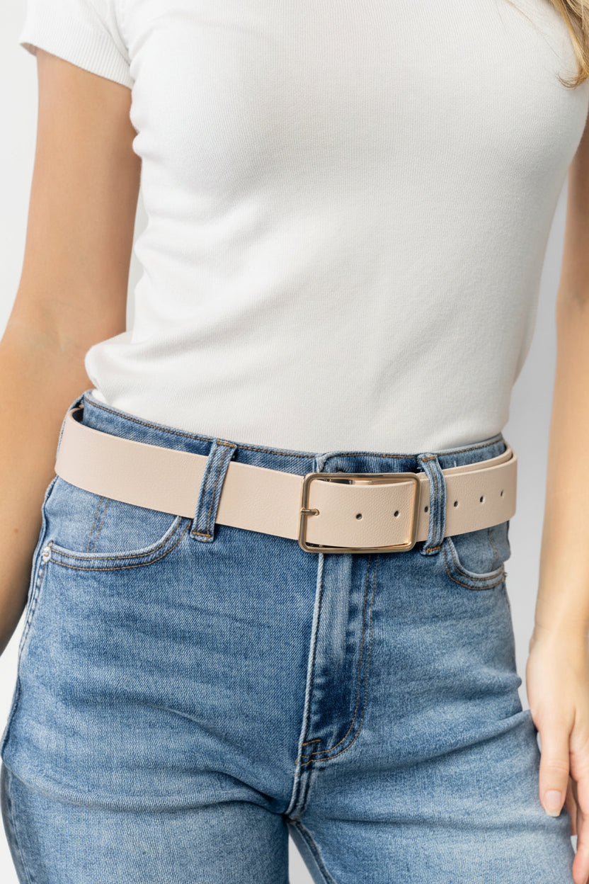 Bruna Faux Leather Buckle Belt | Ivory
