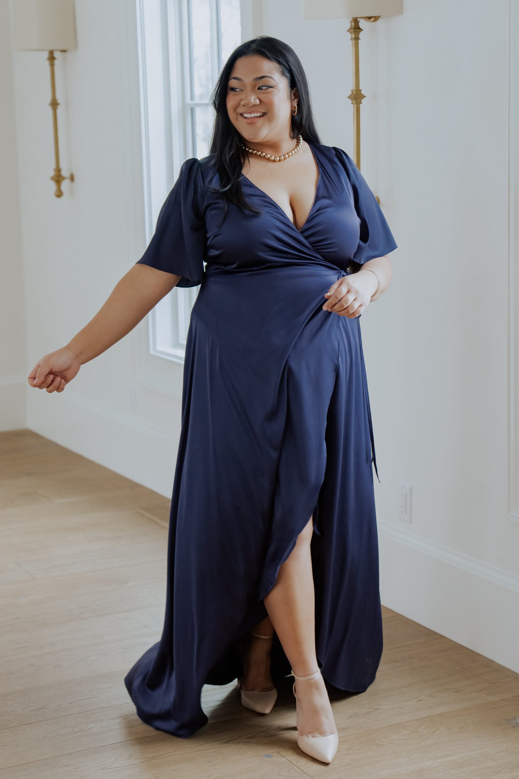 Vara Satin Maxi Wrap Dress | Navy - Image 7
