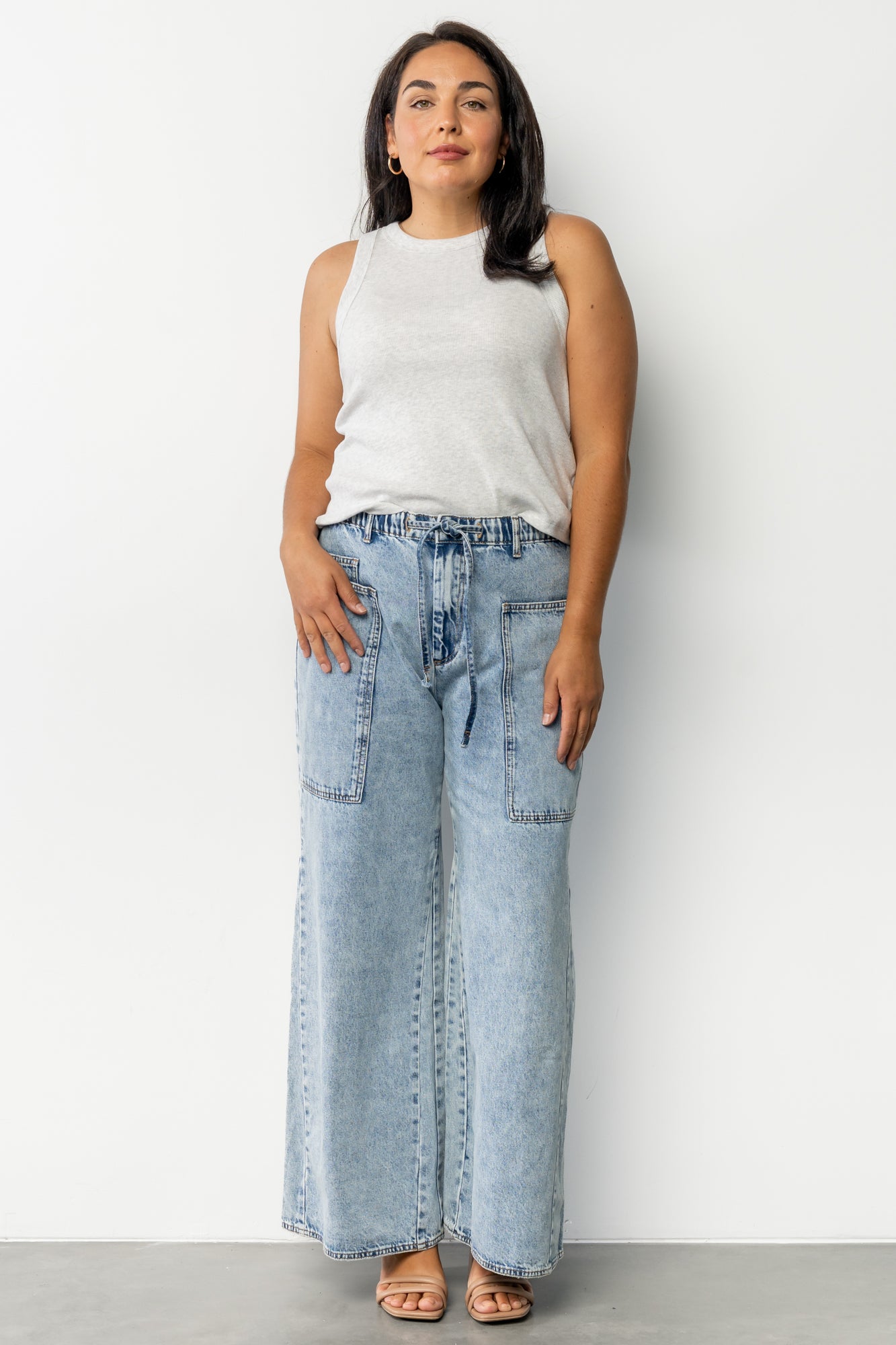 Skyler Drawstring Wide Leg Jeans | Light Wash - Image 4