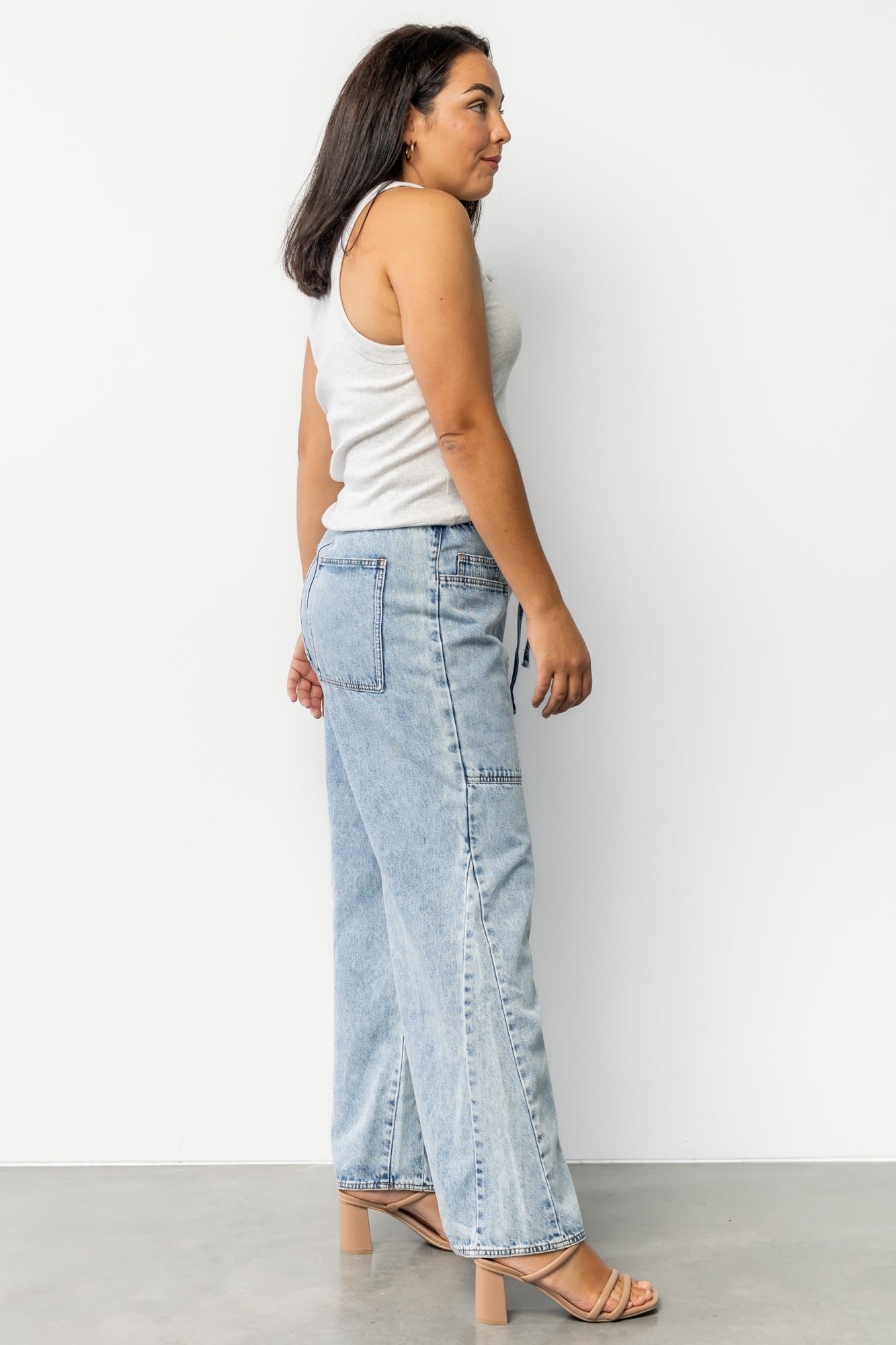 Skyler Drawstring Wide Leg Jeans | Light Wash - Image 8