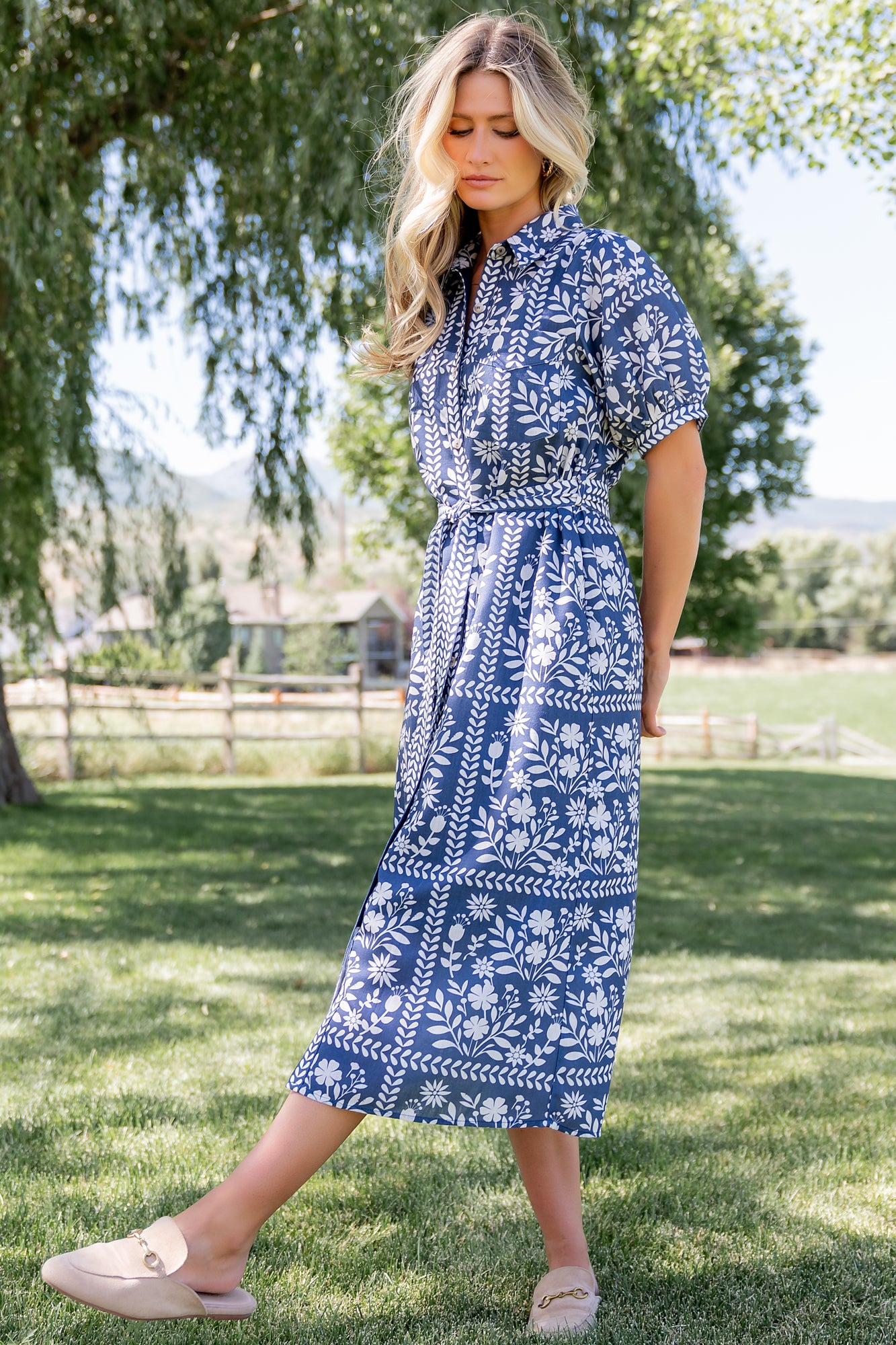 Karla Midi Dress | Deep Slate + White Floral - Image 2