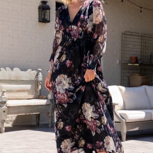 Jolie Embroidered Tulle Dress | Midnight + Mauve Floral