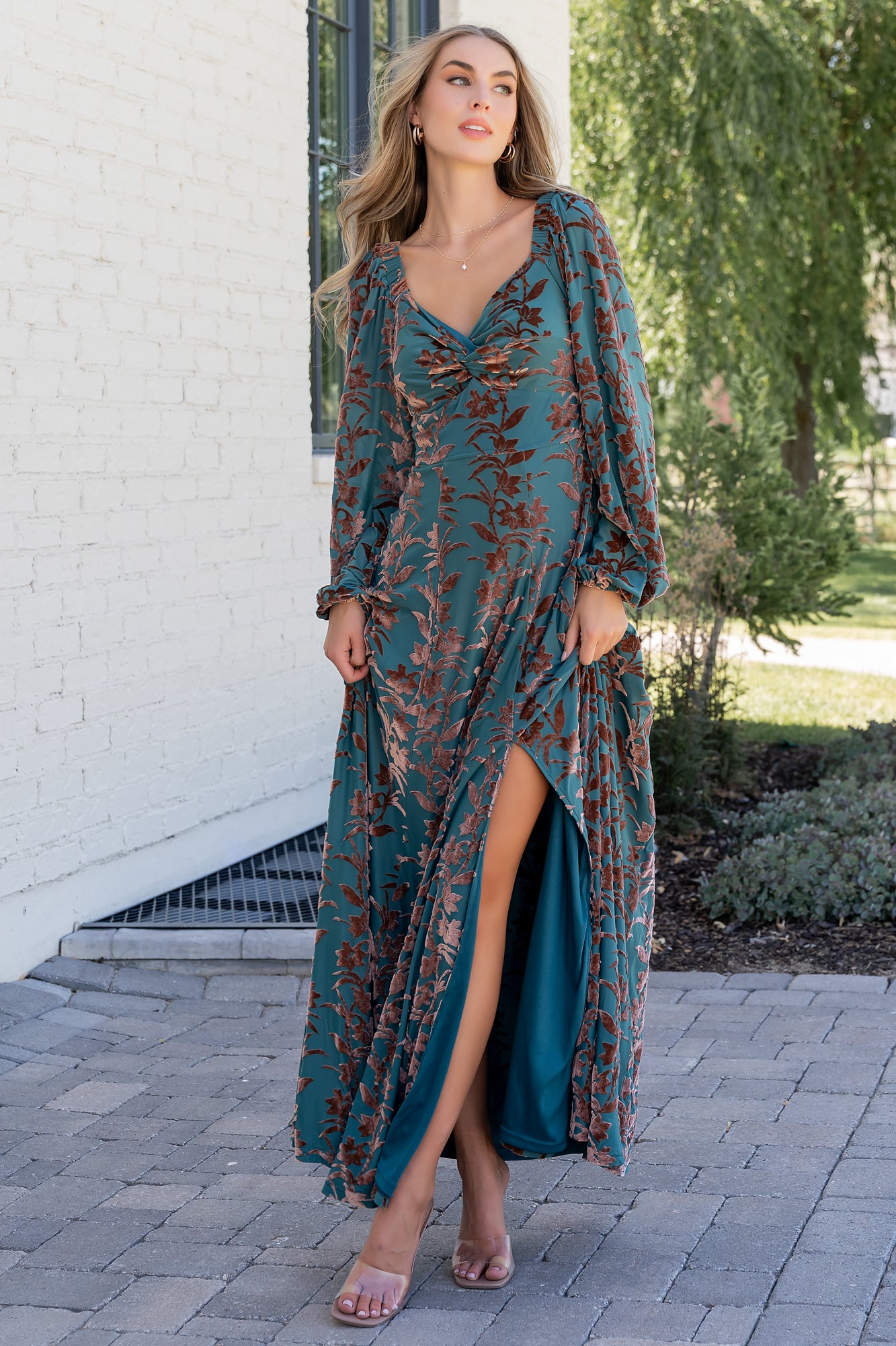 Aurora Velvet Maxi Dress | Jade + Bronze Floral - Image 3